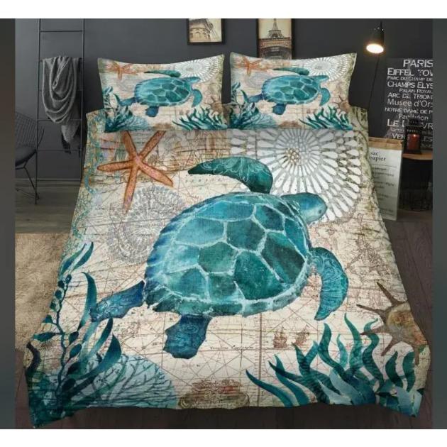 Nowy uroczy zestaw pościeli morskiej z żółwiem zatokowym dla dorosłych/dziecięcy dla dziewczynki, narzuta na łóżko, prześcieradło, żółw, pełny, queen