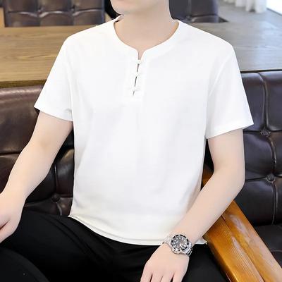 Chinesischer Stil Herren Kurzarm T-Shirts Sommer Herren Dünn Tang Kostüm Baumwollhemden Jugend Mode V-Ausschnitt T-Shirt Herren Oberteile T-Shirts