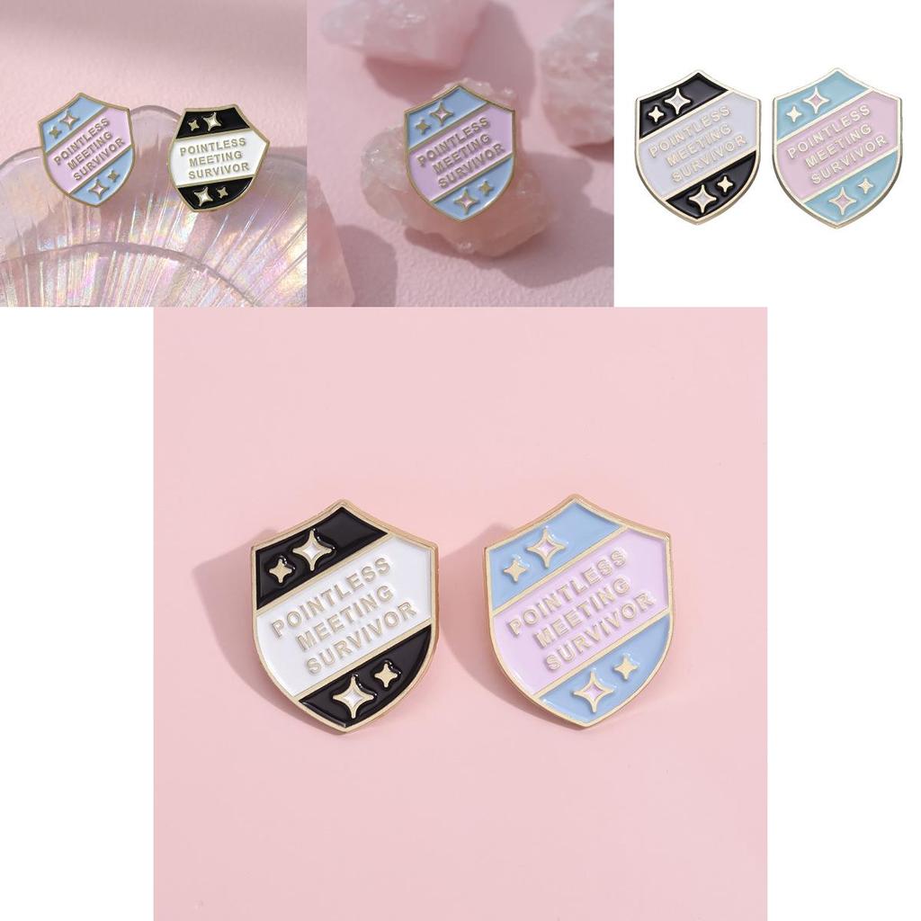 Artistic Alloy Letter Shield Brooch With Colorful Cartoon Style For Trendy Fashion