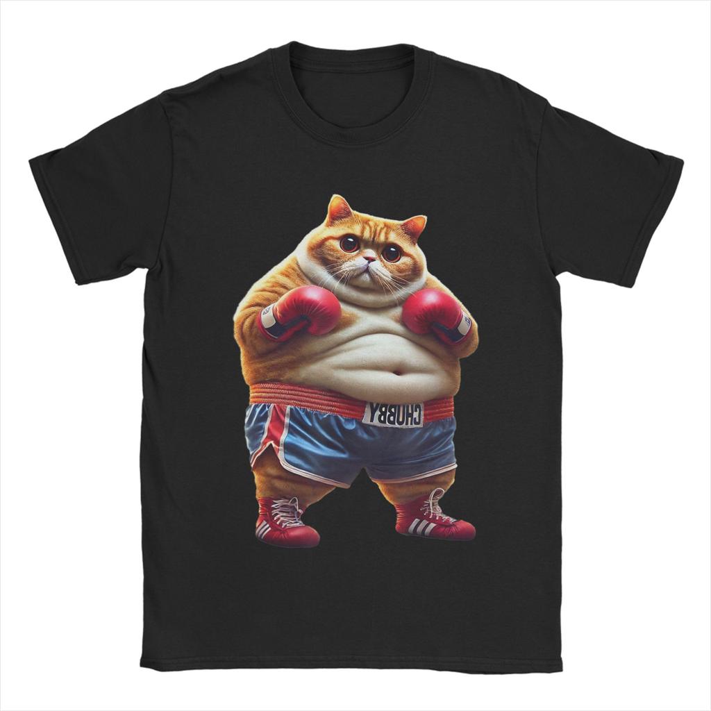 Funny Boxing Gym Workout Cat with Boxing Gloves Anime Meme T-Shirt Beach T-Shirts Unisex Round Neck Tees Short-Sleeved Tshirt