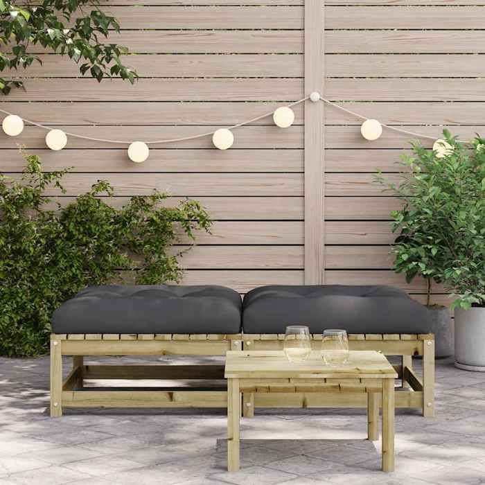 VidaXL Repose-pieds de Jardin avec Coussins 2 pcs, Tables Basses, Tabourets de Patio Balcon Terrasse Arrière-cour Extérieur, 838108