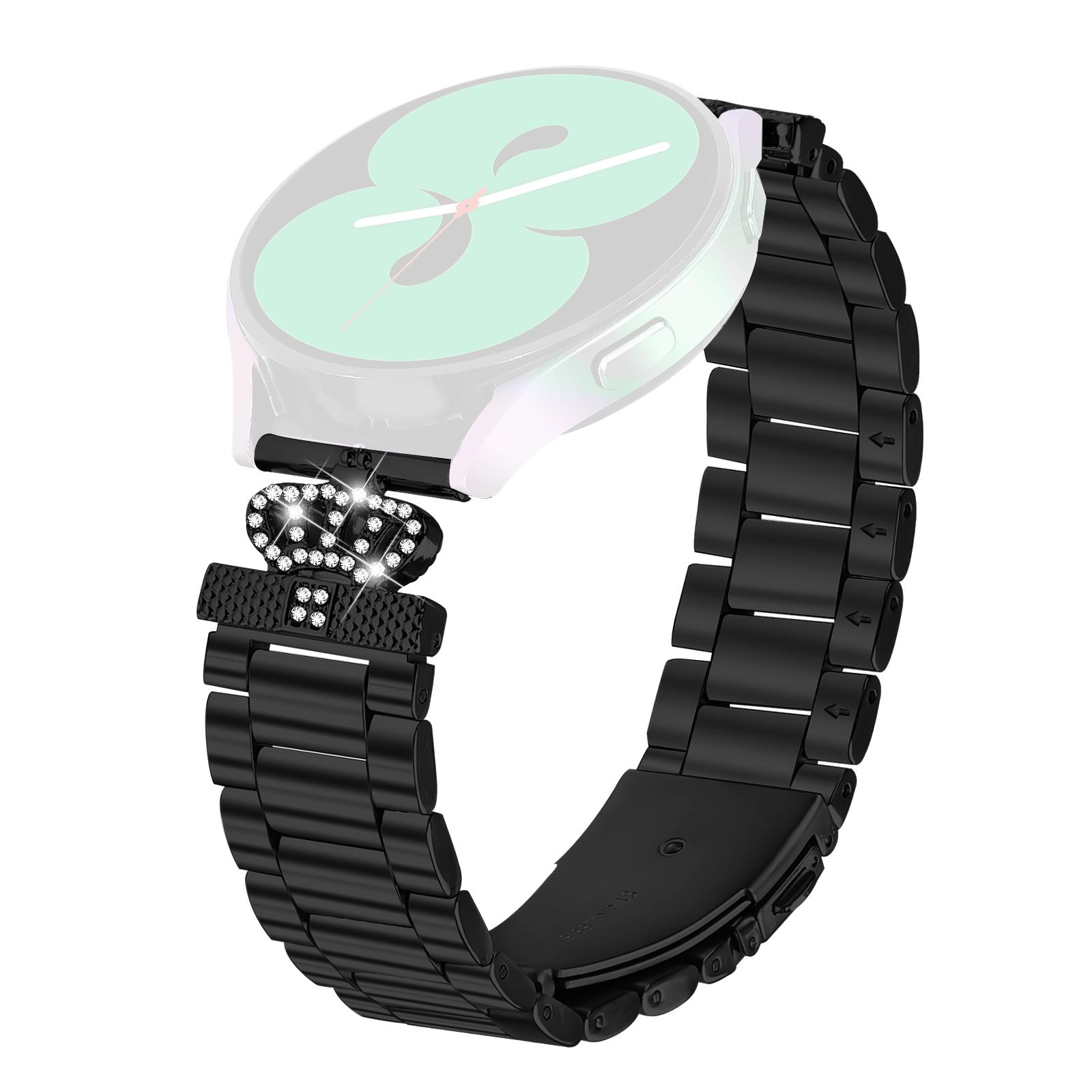 

For Honor Watch ES Stainless Steel Strap Crown Shape Rhinestone Decor Watch Band Black