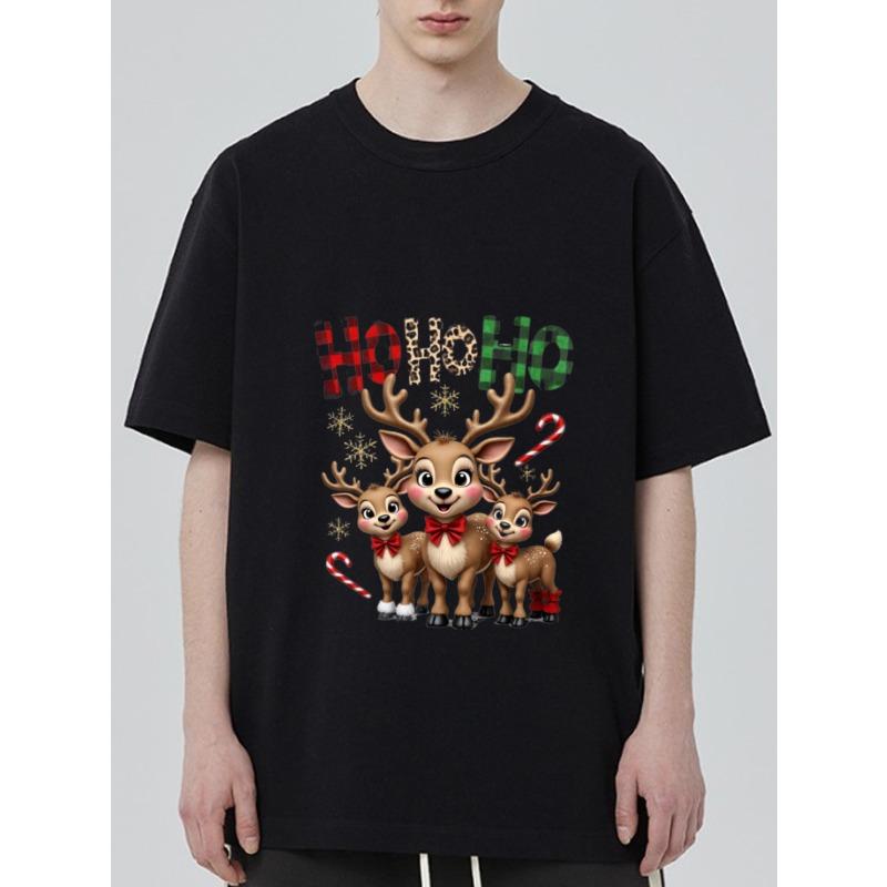 

Christmas T-Shirt Black Reindeer Family Ho Ho Ho Snowflakes Candy Canes Holiday Print For Christmas Party XXXXL чорний