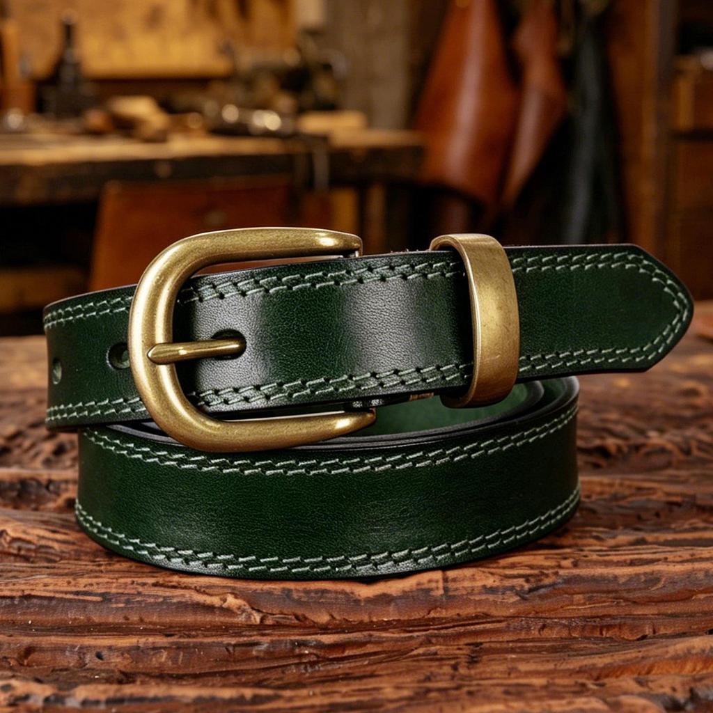 Women's Retro Leather Jeans Belt - Top Layer Cowhide, Pin Buckle, Vegetable Tanned, Casual Hong Kong Style
