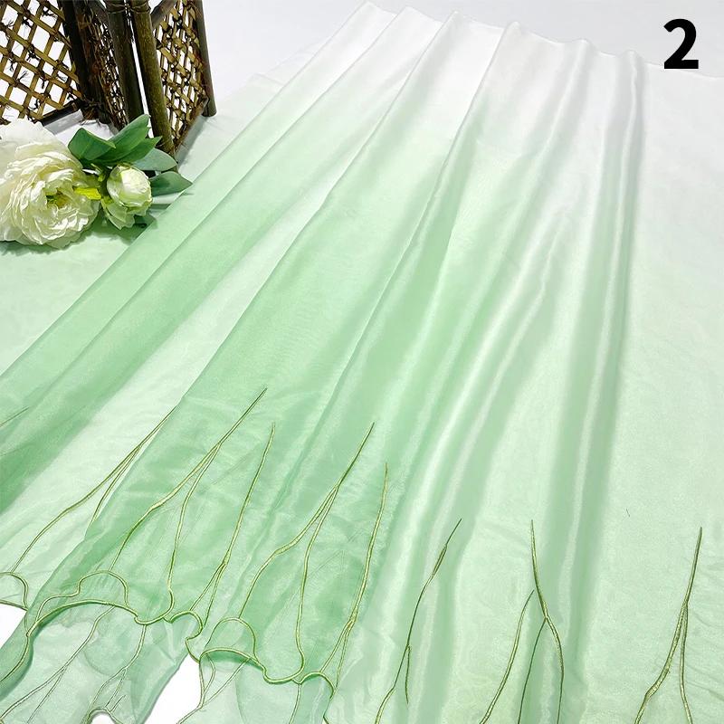 Chinese Classical Style Printed Green Leaf Chiffon Embroidery Fabric Diy Hanfu Shirts Doll Cloth Gradient Lotus Leaf Sew Fabric