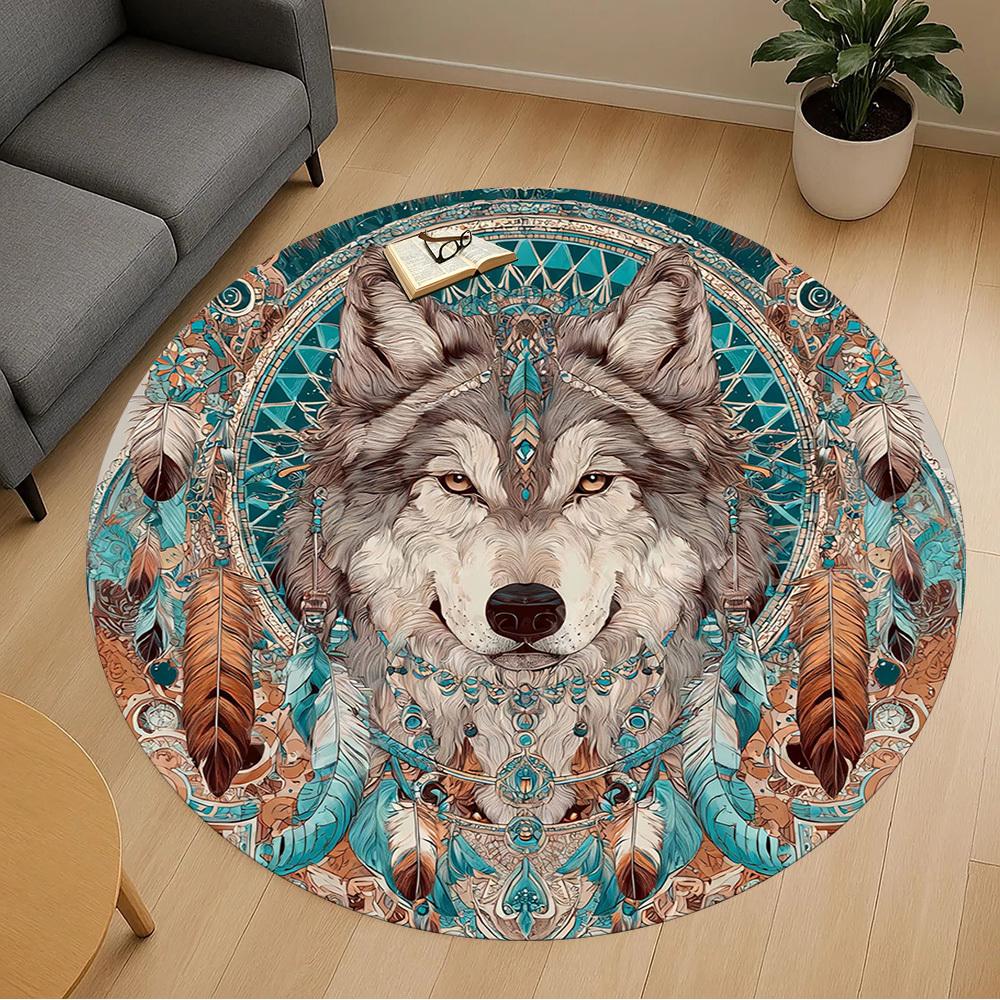 1PC wolf feathers Office Round Area Rug, Under Office Chairs Bedroom Living Room Home Decor, Carpet for Office -1110129