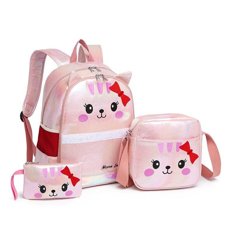 School bag three-piece female new chinchilla primary and secondary school students double shoulder child and mother bag backpack fashion