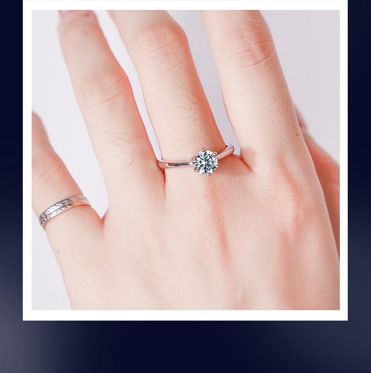 Sterling Silver Six-Prong Moissanite Ring: Non-Fading 925 Silver Pinky Ring for Men & Women, 18K Gold Accents
