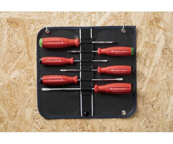 PB Swiss Tools Zestaw wkrętaków SwissGrip z rolką, 6 sztuk (PoziPlastic z nacięciem) Etui, 8562.SUGY