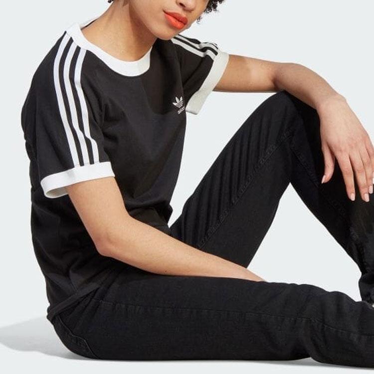 Adidas Originals Trefoil Three-Stripe Colorblock Short Sleeve T-Shirt Women Tops Black IK4051