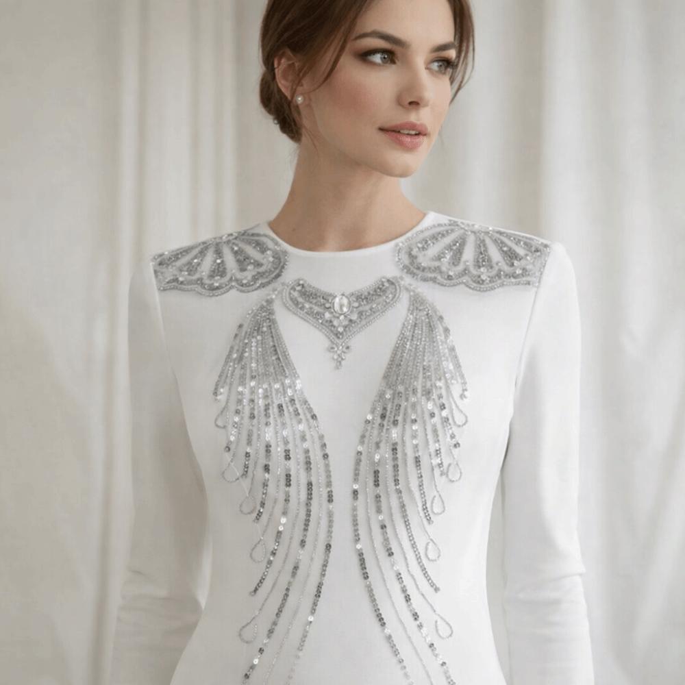 1 Set Gold Silver Sequin Lace Fabric Patch Embroidered Tassel Organza Trim Bodice Collar Applique Sequined Patch Elegant