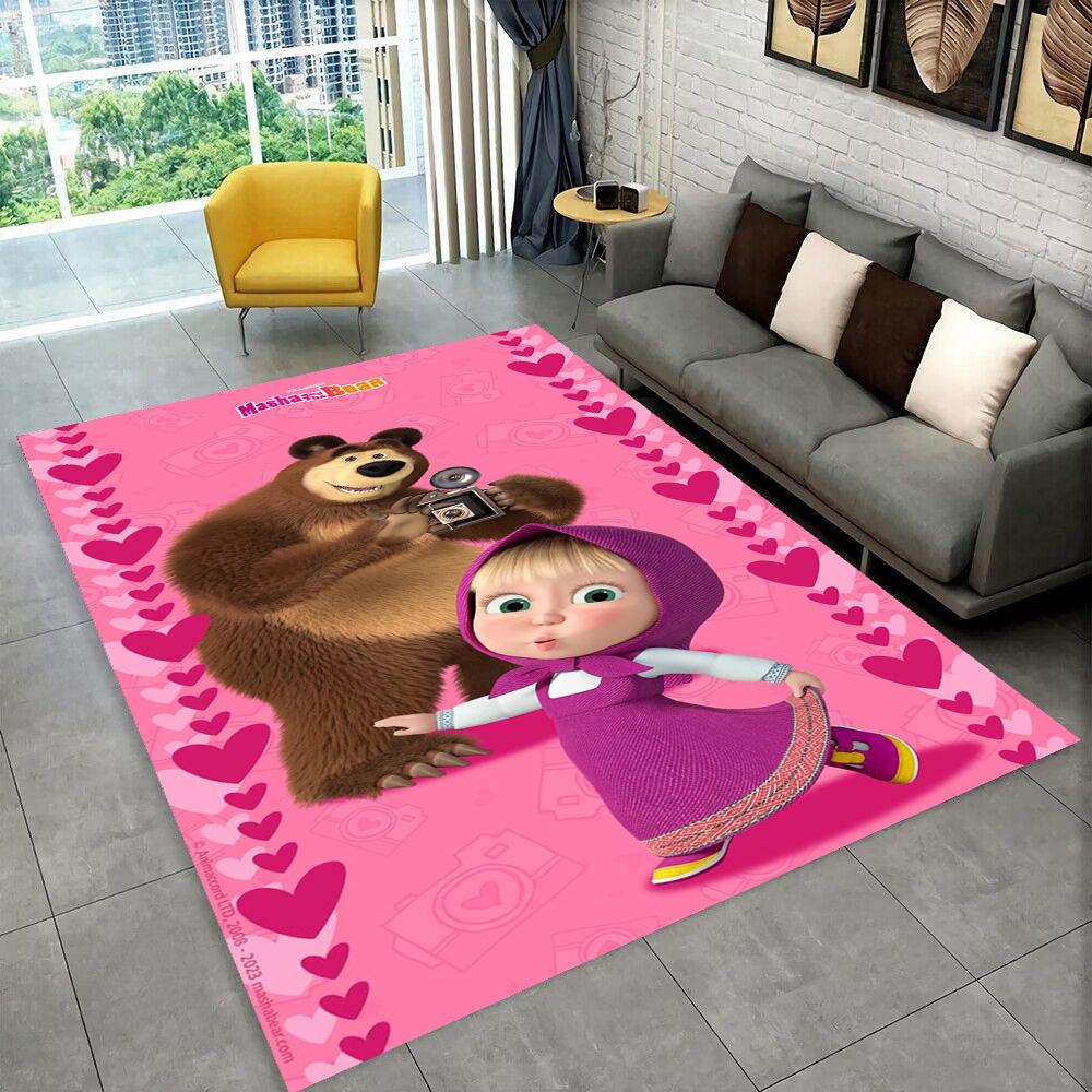3D M-Masha Cartoon B-Bear Christmas Area Rug,Carpet Rug for Living Room Bedroom Sofa Doormat Decoration, Kids Non-slip Floor Mat