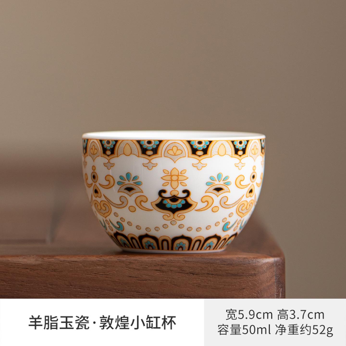 

2pc/lot Mutton Fat Jade Thangka Dunhuang Teacup Zen Tea Bowl Water Jug Tea-tasting Meditation Cup Jianzhan Master Cups Cha 50ml As Your Choose