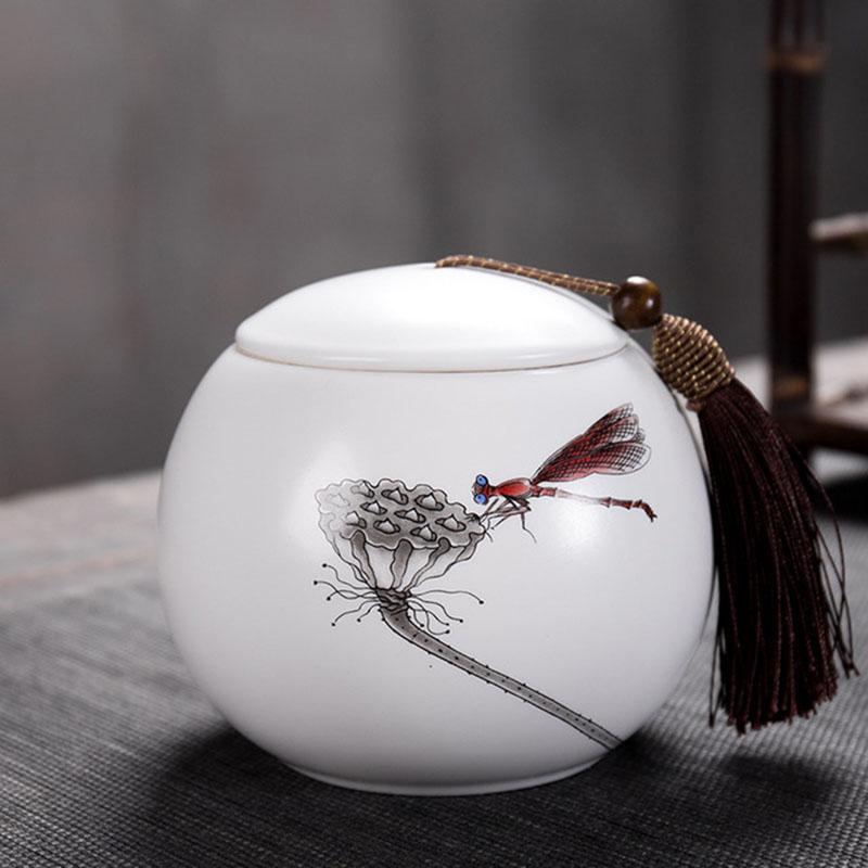 Porcelain Tea Canister Big Size Sealed Storage Tea Box Jar Tea Caddy White Color Ceramic Crafts Chinese Style Teaware Home Decor