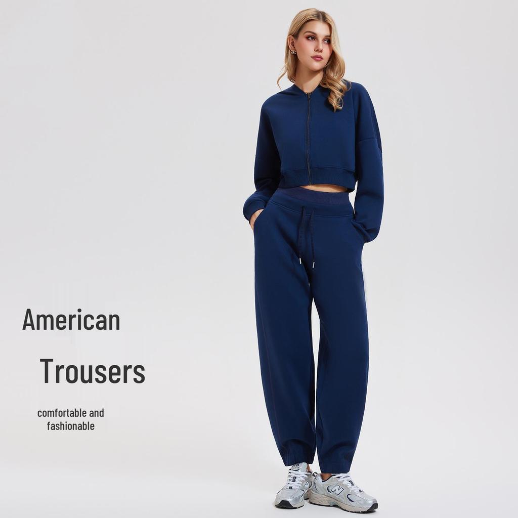 Women's High Waist Loose Fit Athletic Sweatpants - Autumn/Winter, Cuffed, Versatile, Slimming