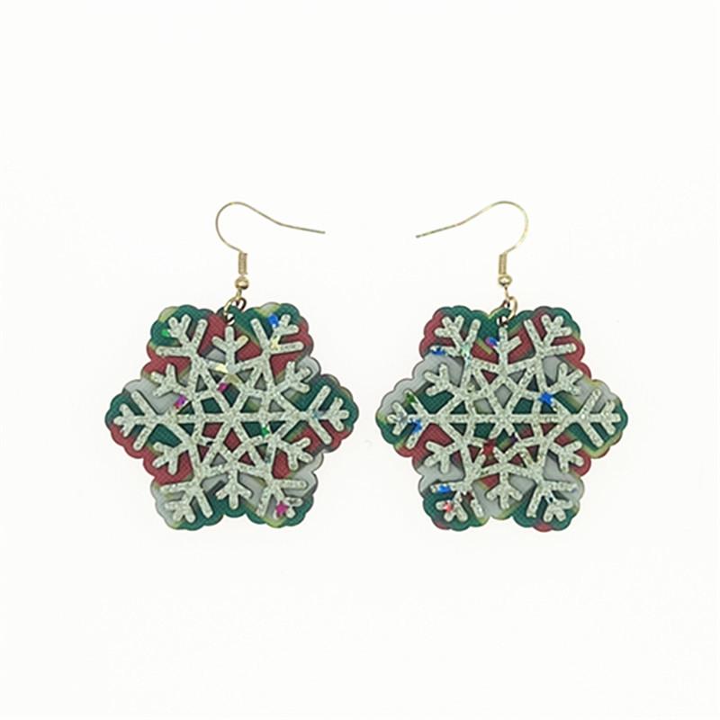 Cross-Border Christmas Snowflake Earrings: Hollow Wooden Double-Layer Leather Hooks