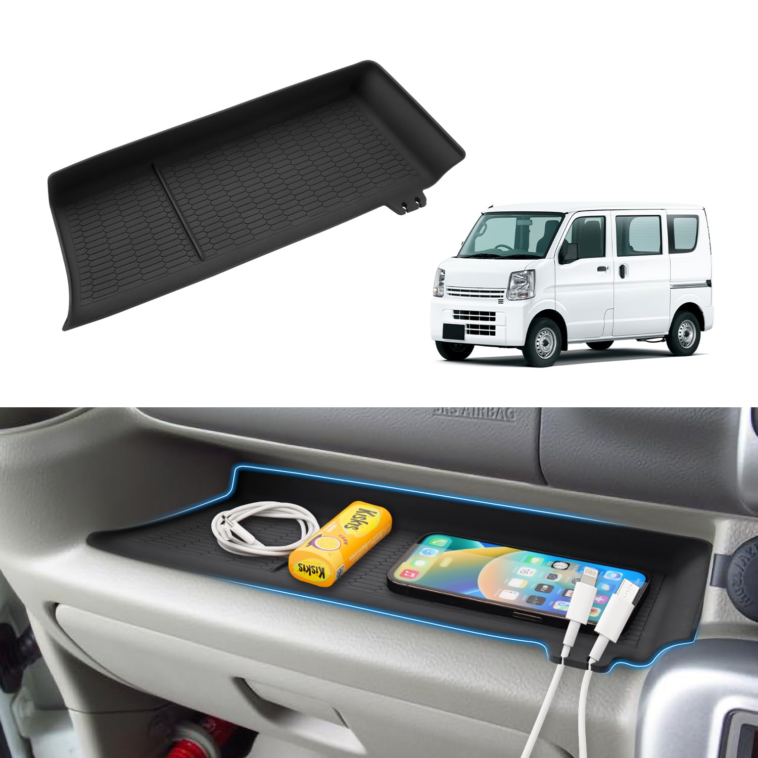 

Auto Spec Compatible with Suzuki Every Wagon Van Passenger Seat Open Tray Passenger Panel Tray Rubber Cable Storage Small Item Silicone Interior Easy