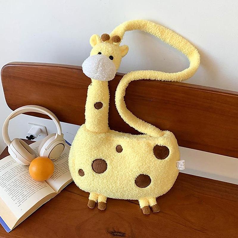 Trendige Niedliche Giraffe Plüschpuppe Cartoon Tier Große Kapazität Umhängetasche Schultertasche Kosmetiktaschen Mädchenhaftes Herz Rucksack Geschenke