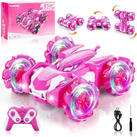 Hot selling Transparent amphibious vehicle waterproof stunt gesture rolling four-wheel drive remote control car children s toy розовый