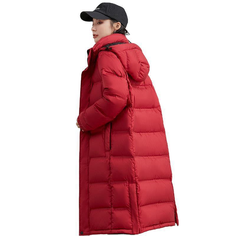 Womens Long Down Coat With Hood Mid-Length To Knee Thick White Goose Fill 81-85% Content Removable S-3XL