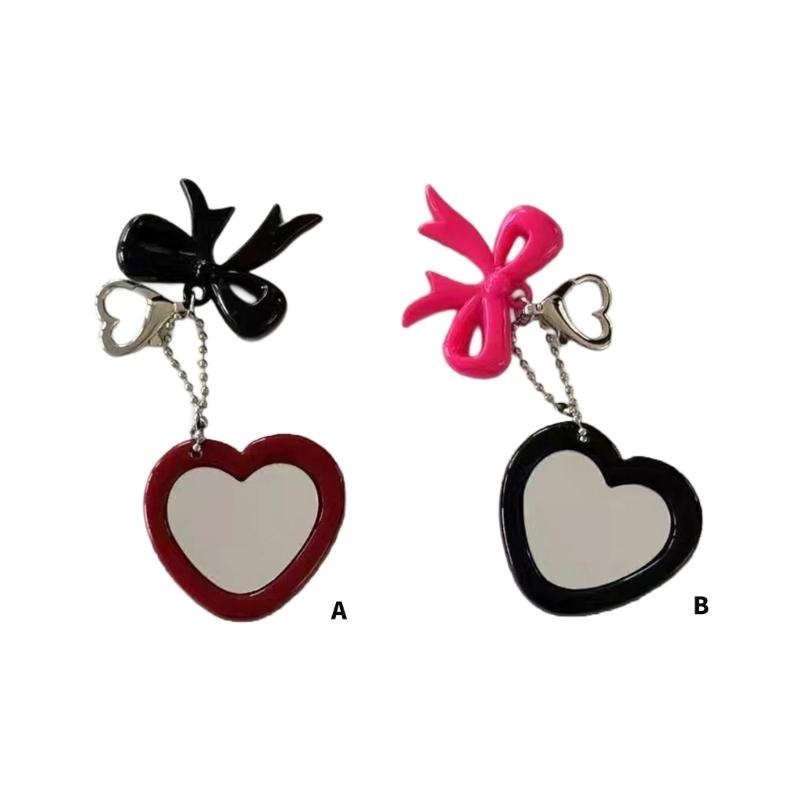 Elegant Bowknot Shaped Keychain Mirror Pendant Charm Plastic Alloy Decorative Hanging Accessory For Home Gift