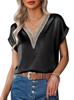 Elegant Lace Patchwork Satin V-neck Women's T-shirt - Solid Color Fashion 2026
