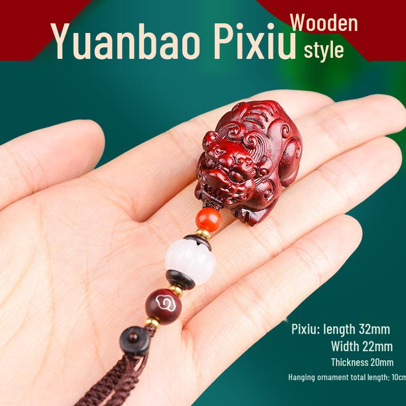 Purple Sandalwood Pixiu Keychain Pendant: Handmade Creative Ornament Buckle.