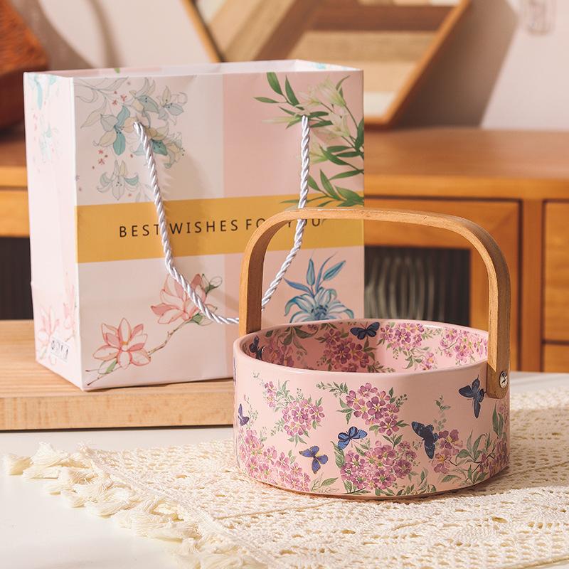 Blühender Keramik Tragbarer Obstkorb Hoher Wert Wohnzimmer Couchtisch Haushalt Obstschale Geschirr Snack Dim Sum Teller