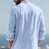 Spring Autumn Men's Cotton Linen Long Sleeve Button Up Shirt Vacation Casual Breathable Top