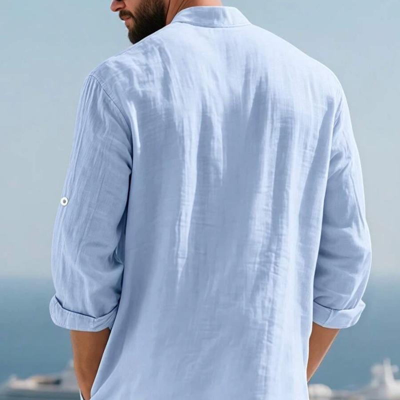 Spring Autumn Men's Cotton Linen Long Sleeve Button Up Shirt Vacation Casual Breathable Top