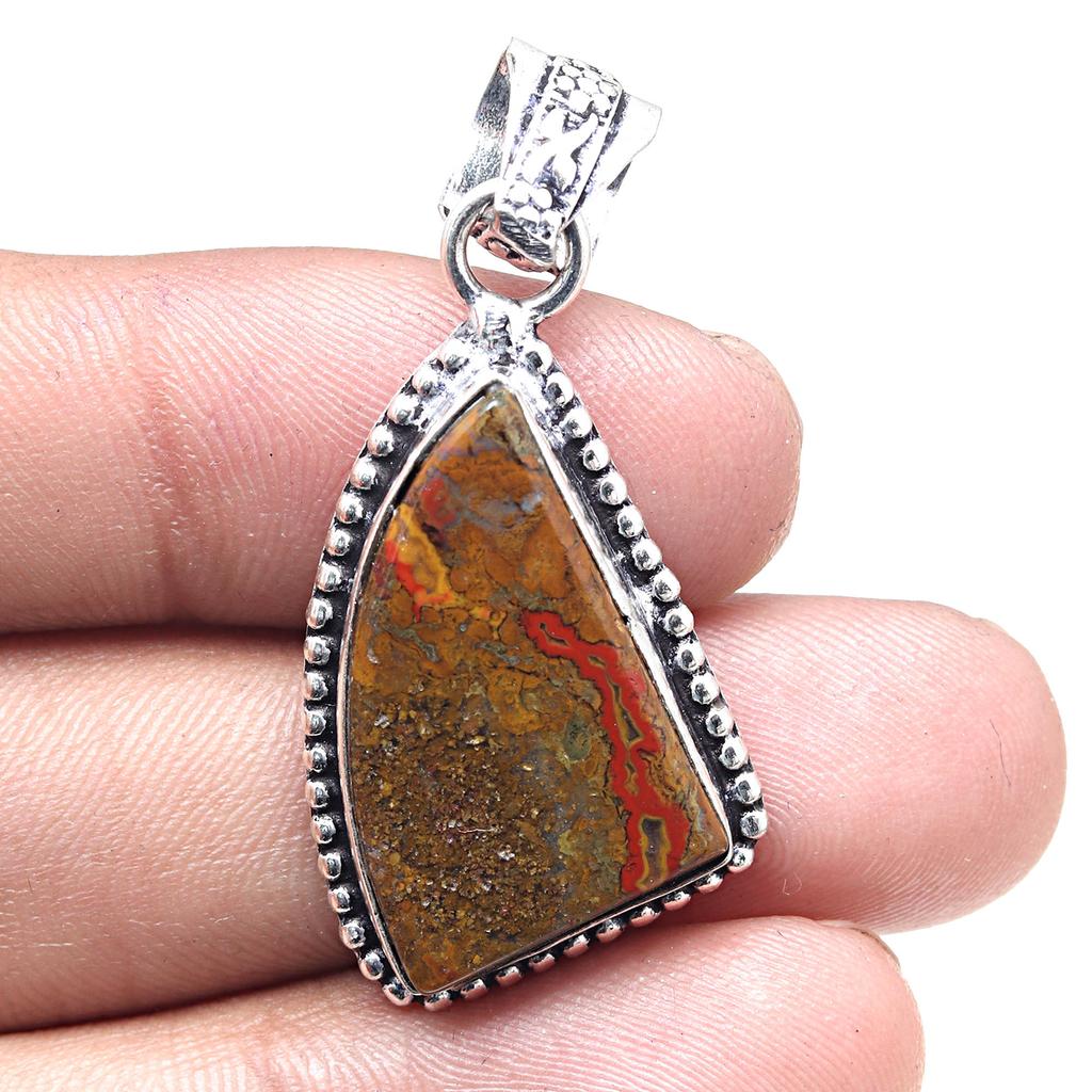 Pendant Crazy Lace Agate Gemstone Handmade Antique Silver Jewelry 1.75"