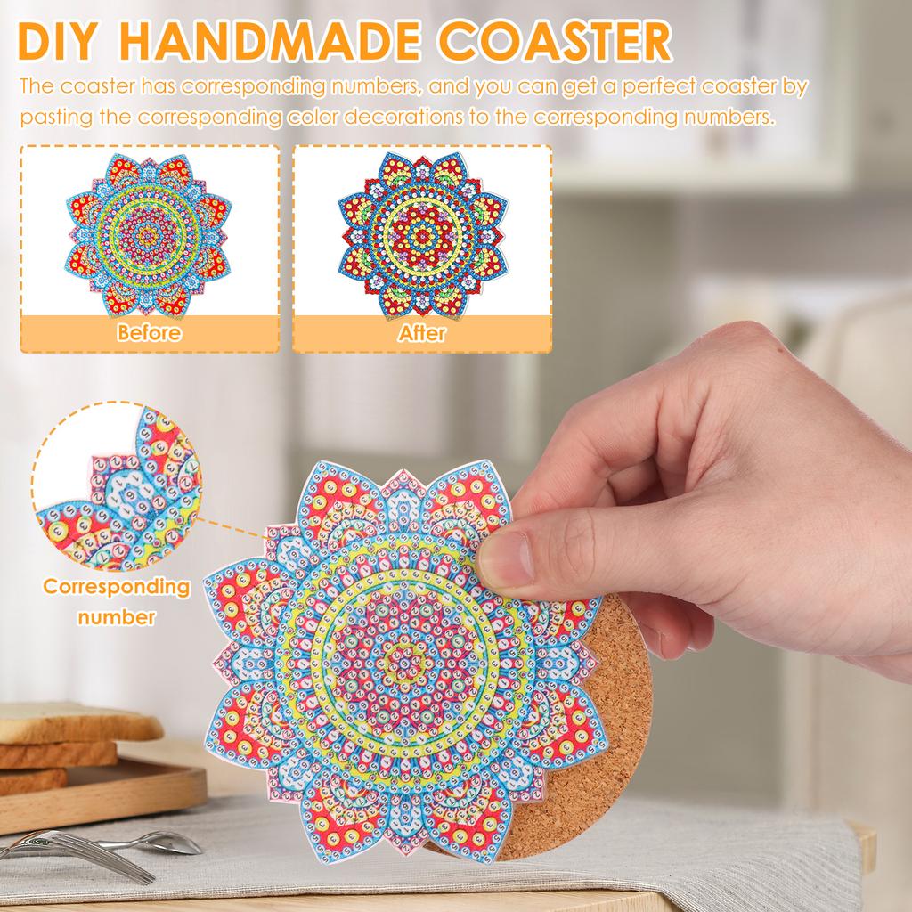 8PCS Diamond Art Painting Coasters with Holder Set, DIY Drink Coasters Art Crafts Supplies for Cup Mat Home Decor  3.9inch