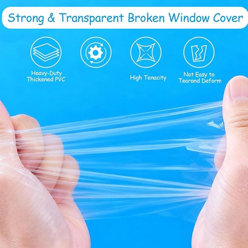 Waterproof PVC Film for Broken Window Car Window Covering Film with Double Side Tape Glass Fix Kit Easy Installation