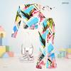 Girls Round Neck Long Sleeve Blue Pink Printed Flared Pants Two Piece Outfit