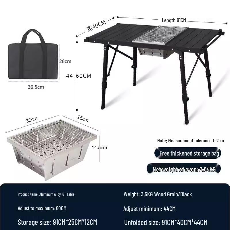 Mobile Egg Roll Multi-Functional Outdoor Aluminum Camping Table with Lifting Extension 