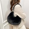 Winter Unique Plush Shoulder Bags for Women Large Capacity Ladies Beaded Design Handbags Solid Color Girls Faux Fur Hobos Bag