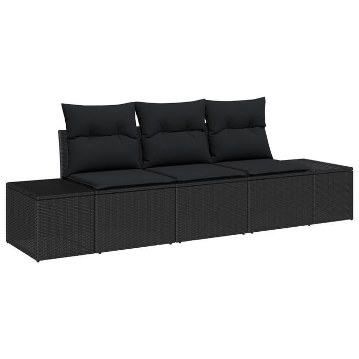 VidaXL Ensemble de Canapé de Jardin 3 Pièces avec Coussins Noir Poly Rotin 3355592