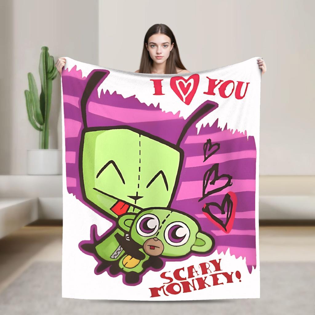 Gir Invader Zim Cartoon  Throw Blanket  Flannel Bedspread For Couch Chair Sofa Bed Funny Sofa Bed Cover
