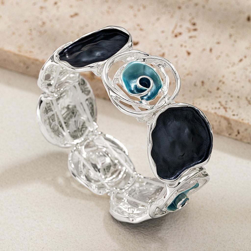 1 Simple and Elegant Colored Enamel Geometric Elastic Thread Rose Oil Drop Bracelet