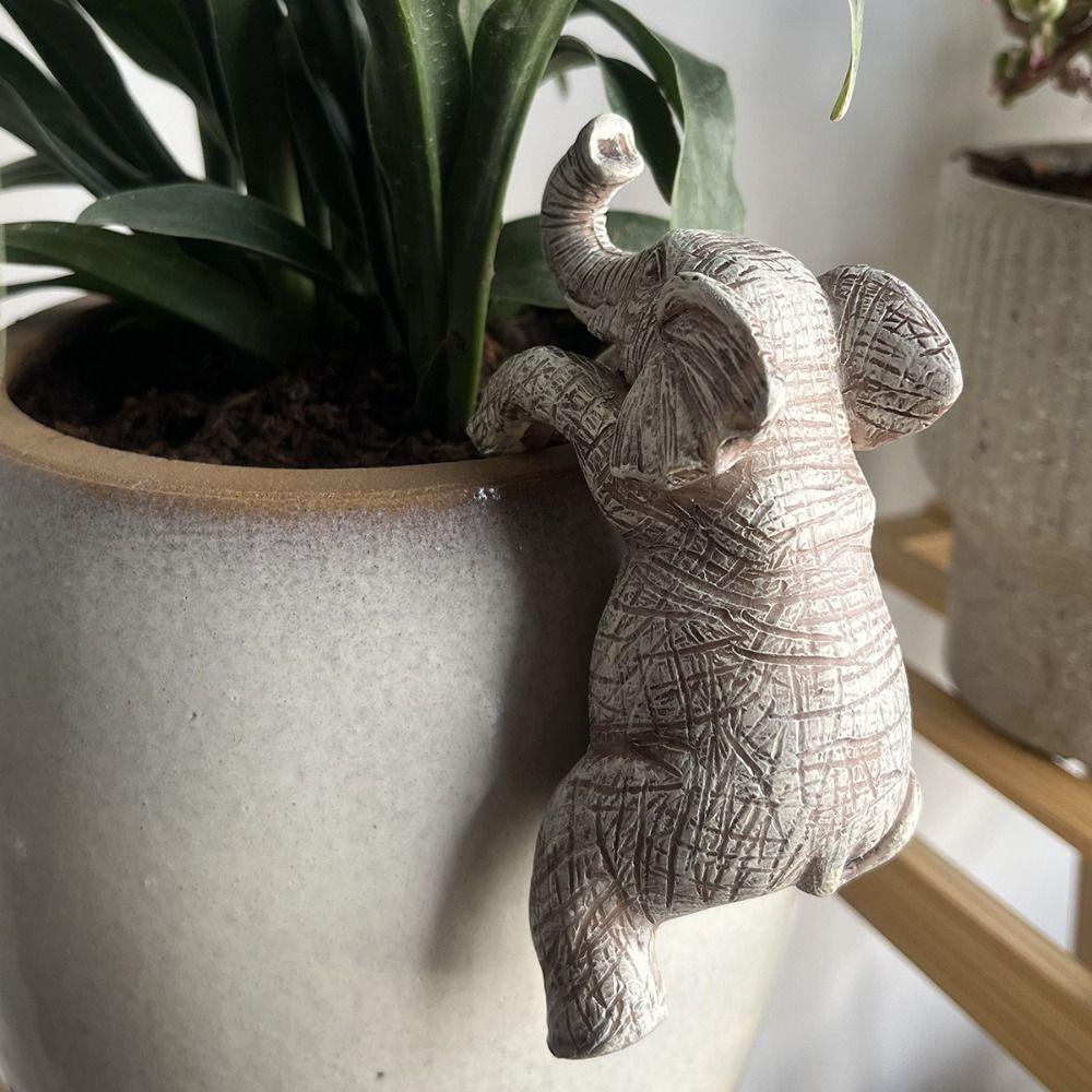 Resin Crafts Cute Elephant Statue Charming Elephant Flower Pot Hugger  Garden Balcony Decor