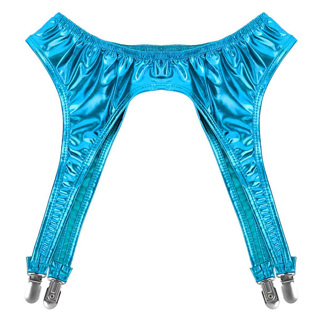 Spandex Womens Shiny Glossy Appearance Hologram Metallic Suspender Clips Stretchy Garter Belt