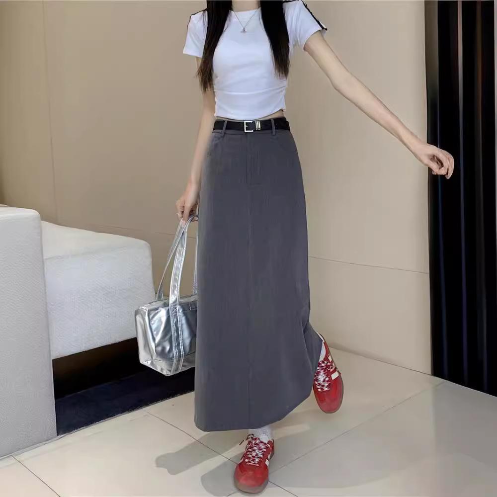 2024 Sommer Schlankmachender High-Waist A-Linien Midi-Rock mit Rückenschlitz