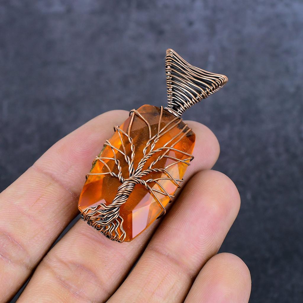 Natural Citrine Gemstone Handmade Copper Wire Wrap Jewelry Pendant 2.17" Q1b89