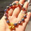 Blue Filigree Cloisonné Lotus Seed Pod Bracelet with Ash-colored Glaze & Gold Foil