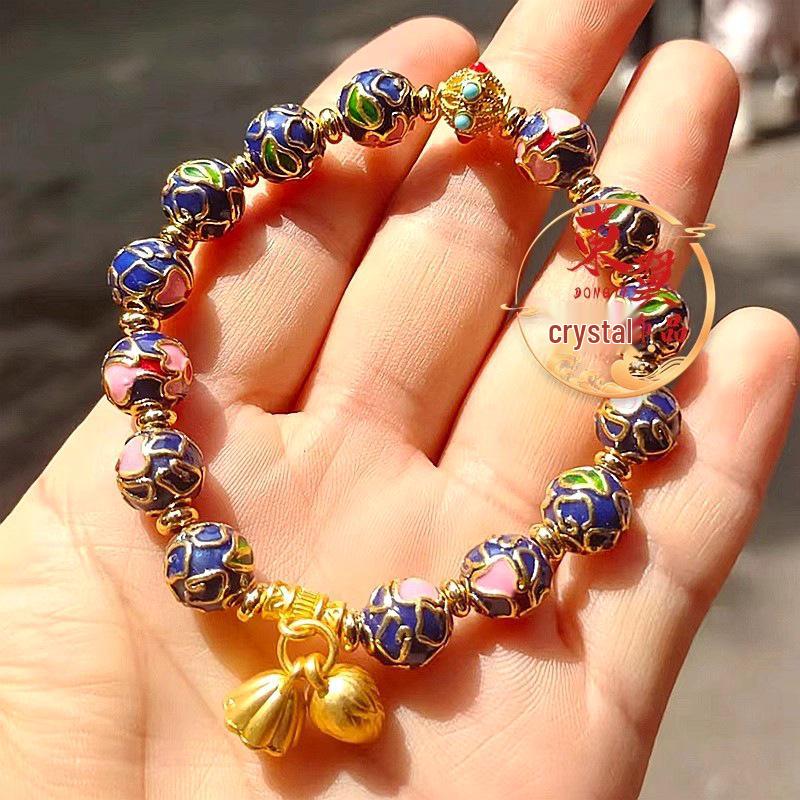 Blue Filigree Cloisonné Lotus Seed Pod Bracelet with Ash-colored Glaze & Gold Foil