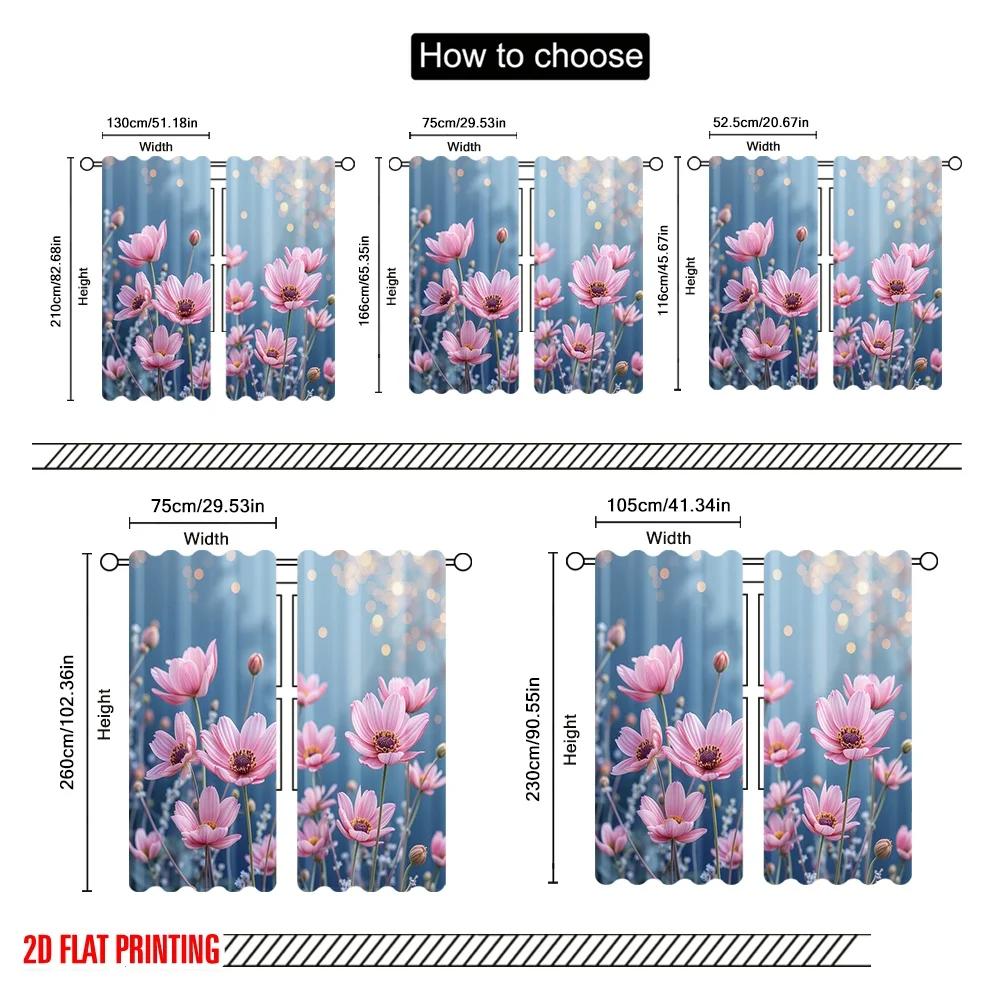 2pcs 2D flat printing Window Curtains flowers and plants1 Fabric Without Electricity Festive Holiday for All Occasions