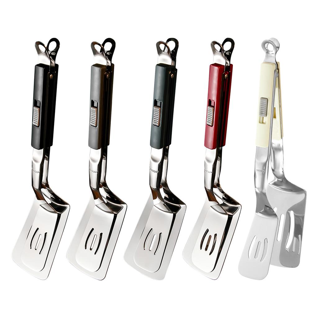 Anti-Scald Extended Handle Spatula Tongs Stainless Steel Grill Clamp Spatula for Flipping Steak Fish Bread Hamburger BBQ Frying