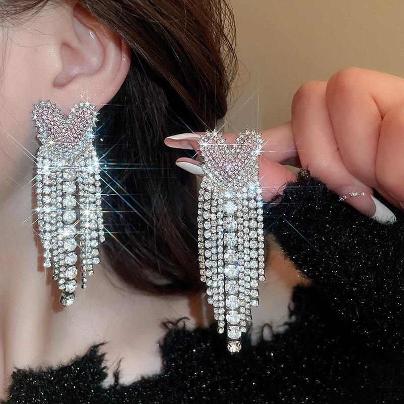 European & American Style Silver Needle Full Rhinestone Irregular Drop Earrings - Exquisite Luxury Design, Niche Fashion Versatile Earrings