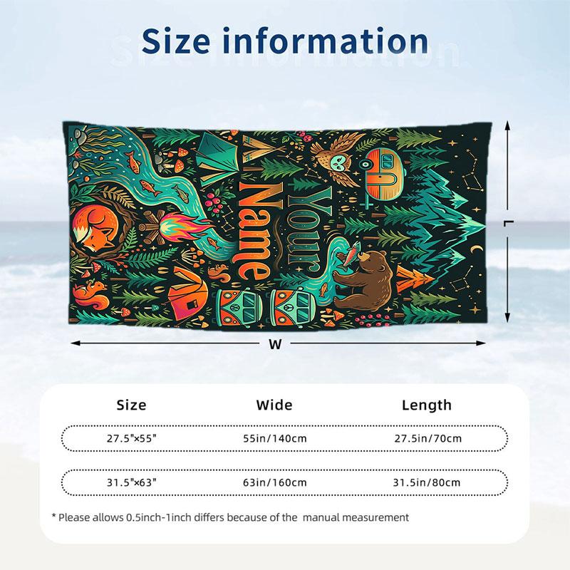 Adventure Journey Theme Beach Towel Personalized Custom Name & Text Soft Quick Dry Beach Towel for Swimming Travel