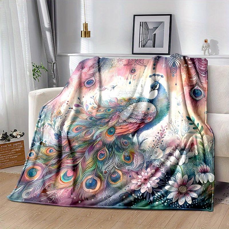 1pc Peacock & Flowers Blanket Soft Throw for Home Decor, Gift Idea